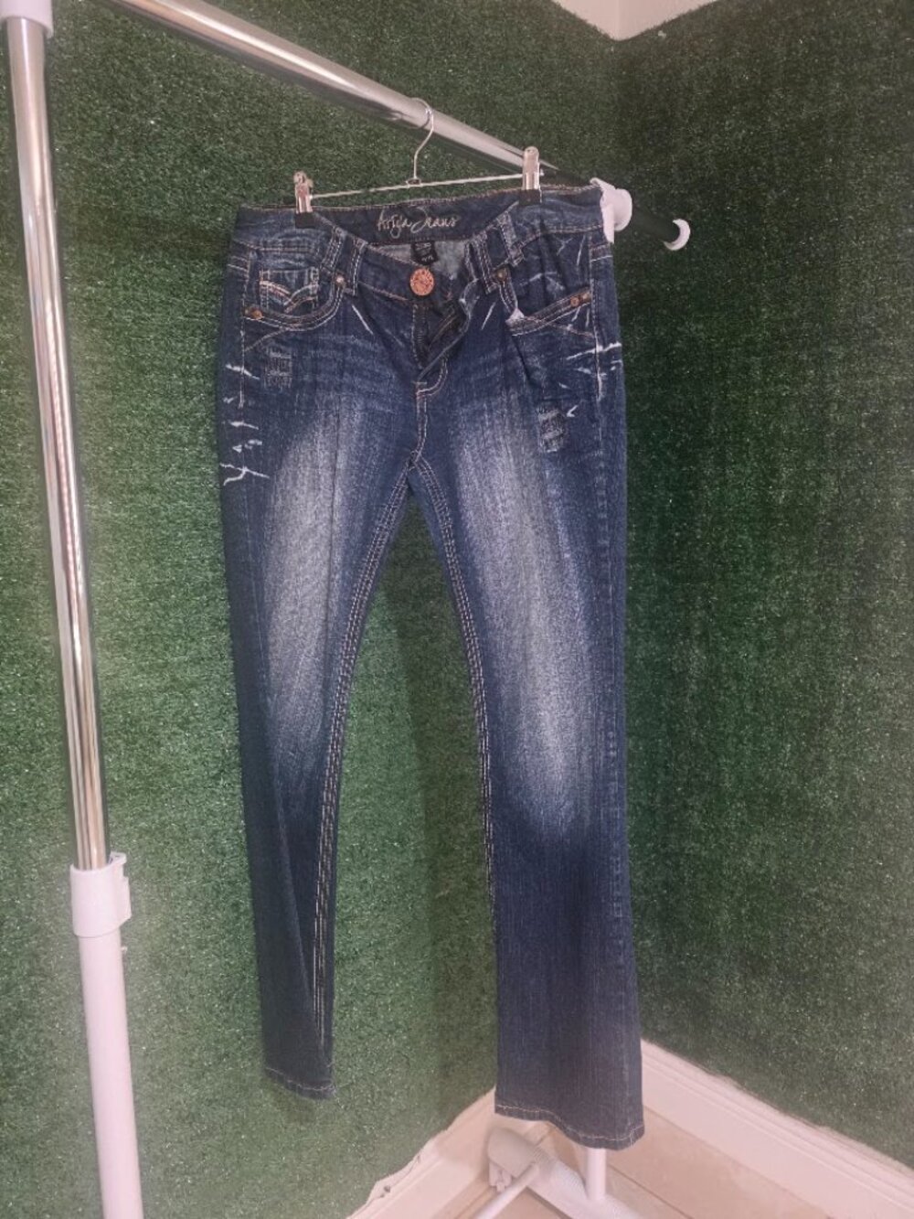 Y2K Ariya Jeans Embellished Flap Pocket Bootcut Low Rise
